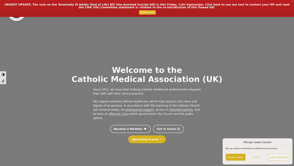 Screenshot of the Catholic Medical Association (U.K.) website