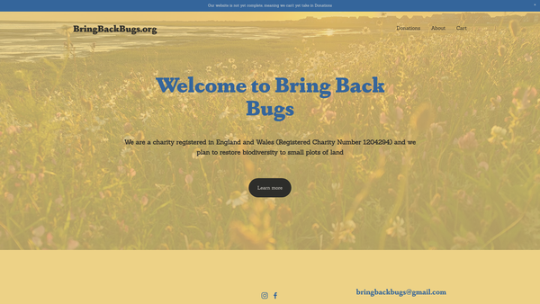 Screenshot of the Bring Back Bugs website