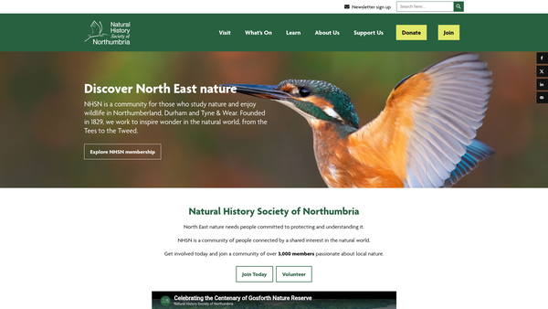 Screenshot of the Natural History Society Of Northumbria website