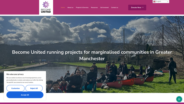 Screenshot of the Become United website