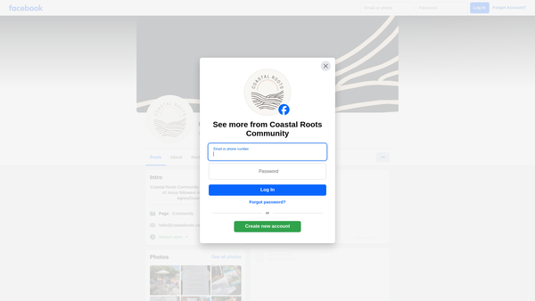 Screenshot of the Coastal Roots Community website