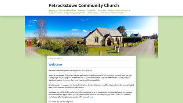 Screenshot of the Petrockstowe Community Church website