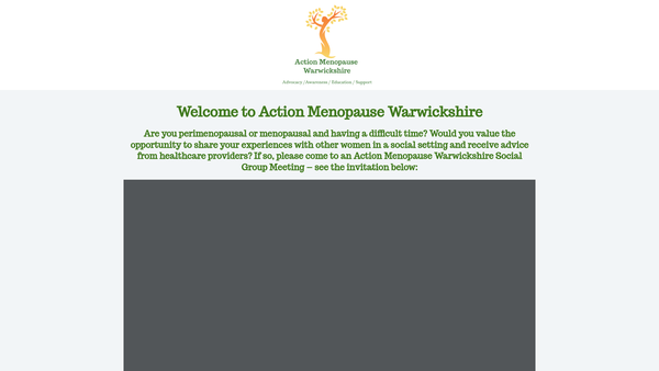 Screenshot of the Action Menopause Warwickshire website