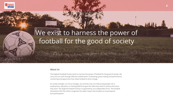 Screenshot of the The England Football Charity website