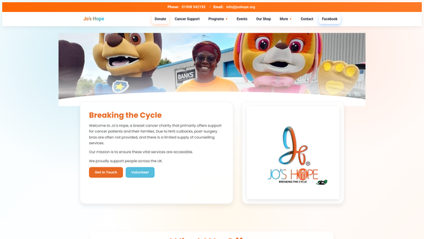 Screenshot of the Jo's Hope For All website