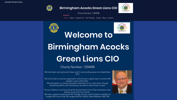 Screenshot of the Birmingham Acocks Green Lions Club (CIO) website