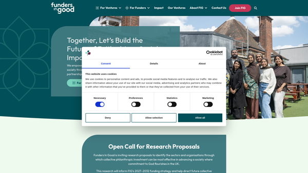 Screenshot of the Funders In Good website