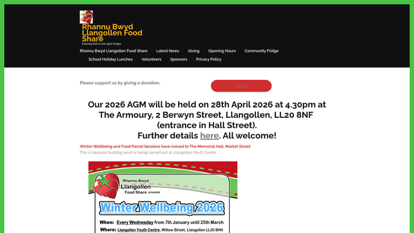 Screenshot of the Rhannu Bwyd Llangollen Food Share website