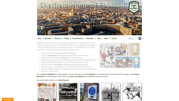 Screenshot of the Sheffield Home Of Football website
