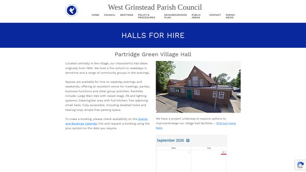 Screenshot of the Partridge Green Village Hall website