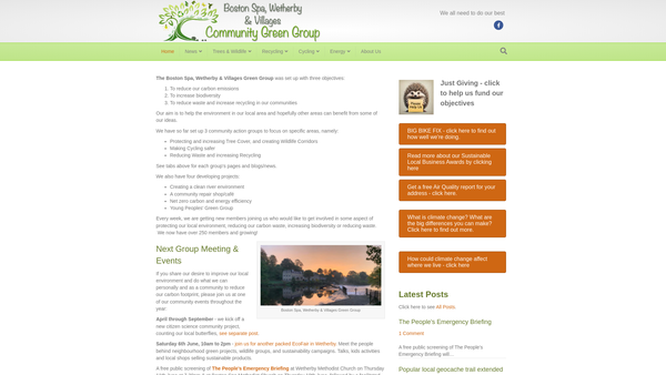 Screenshot of the Boston Spa, Wetherby And Villages Community Green Group website