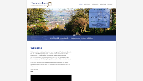 Screenshot of the Naunton Lane Evangelical Presbyterian Church (Epcew) website