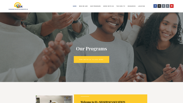 Screenshot of the El Shaddai Salvation Ministry UK website