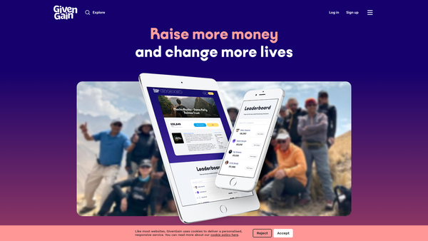 Screenshot of the Givengain UK Foundation website