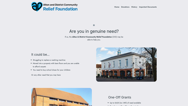 Screenshot of the Alton And District Community Relief Foundation website