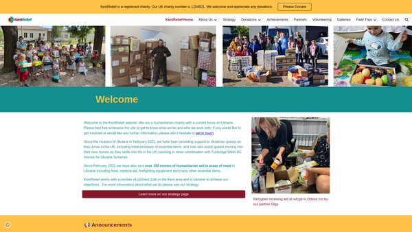 Screenshot of the Kentrelief website