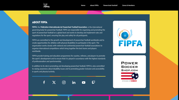 Screenshot of the Fédération Internationale De Powerchair Football Association CIO website