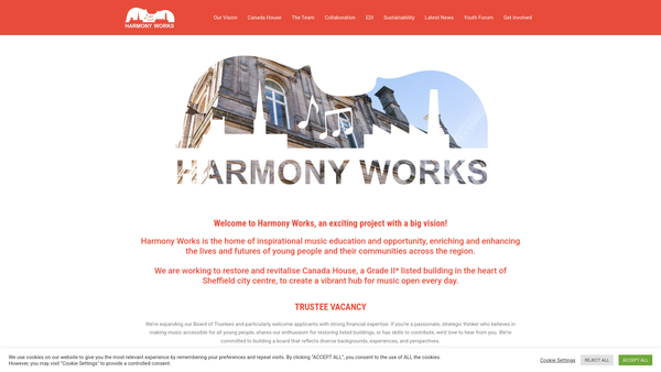 Screenshot of the Harmony Works Trust website