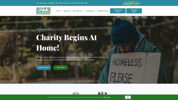 Screenshot of the The Giving Ma-Hawa website