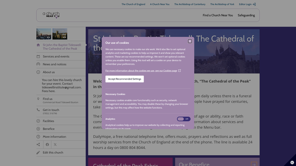 Screenshot of the The Parochial Church Council Of The Ecclesiastical Parish Of St John The Baptist, Tideswell website