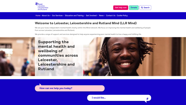 Screenshot of the Leicester, Leicestershire And Rutland Mind website