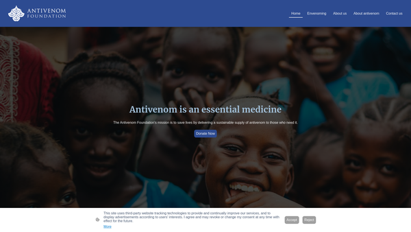 Screenshot of the Antivenom Foundation website
