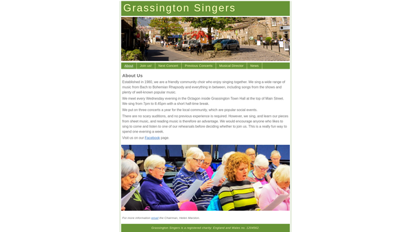 Screenshot of the Grassington Singers website