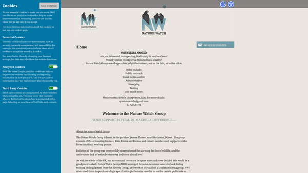 Screenshot of the Nature Watch Group website