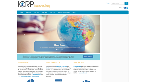 Screenshot of the International Cancer Research Partnership website