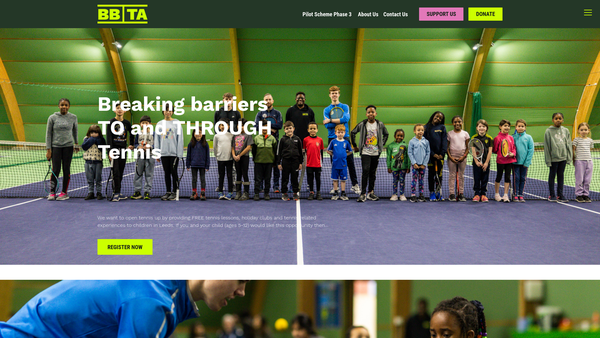 Screenshot of the Breaking Barriers Tennis Association website