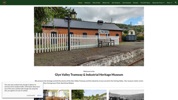 Screenshot of the The New Glyn Valley Tramway & Industrial Heritage Trust website