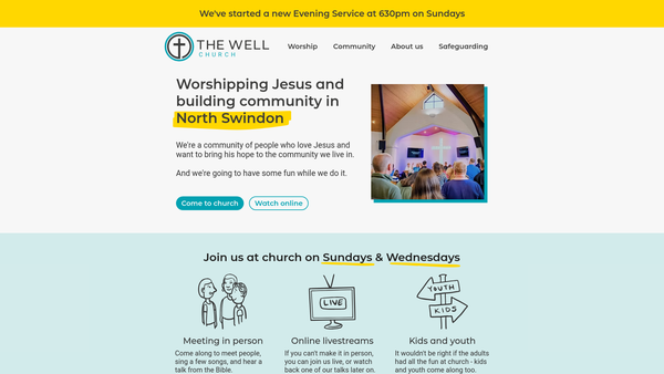 Screenshot of the The Well Church, North Swindon website