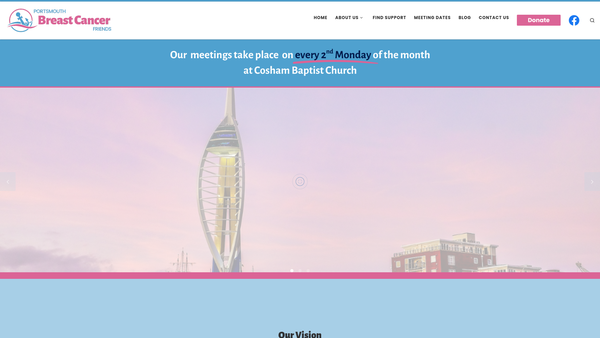 Screenshot of the Portsmouth Breast Cancer Friends website