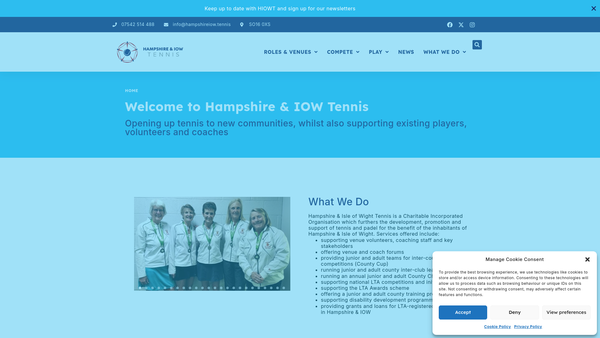 Screenshot of the Hampshire And Isle Of Wight Tennis website