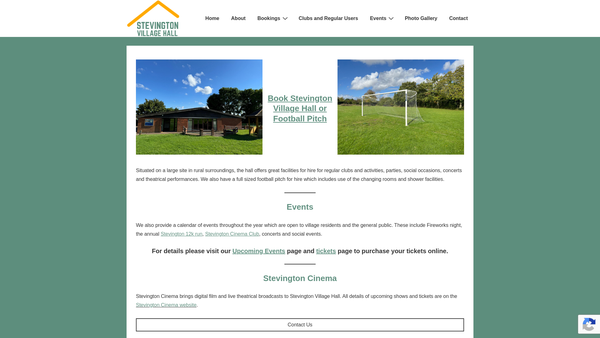 Screenshot of the Stevington Village Hall website