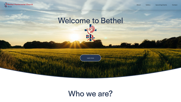 Screenshot of the Bethel Pentecostal Church (Devon) website