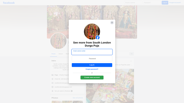 Screenshot of the South London Durga Puja Association website