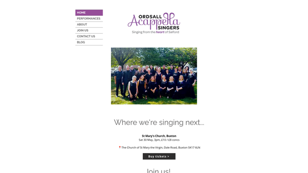 Screenshot of the Ordsall Acappella Singers website