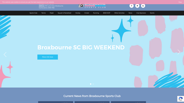 Screenshot of the Broxbourne Sports Club website
