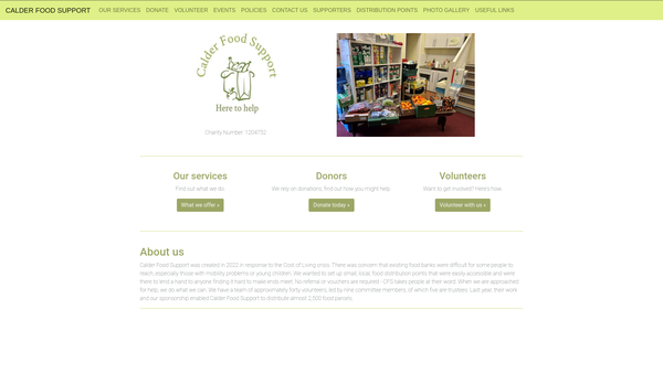 Screenshot of the Calder Food Support website