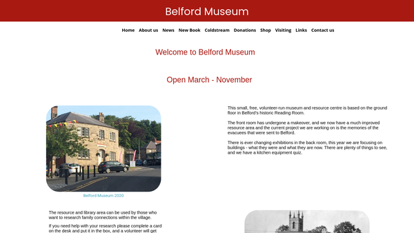 Screenshot of the The Belford Museum website