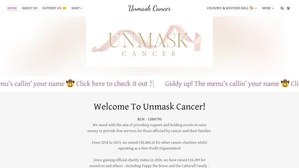 Screenshot of the Unmask Cancer website