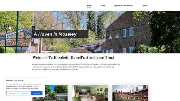 Screenshot of the Elizabeth Dowell's Almshouse Trust website