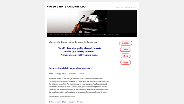 Screenshot of the Conservatoire Concerts website