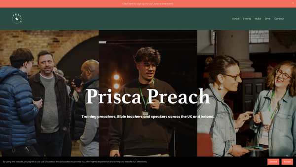 Screenshot of the Prisca website