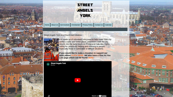 Screenshot of the Street Angels York website