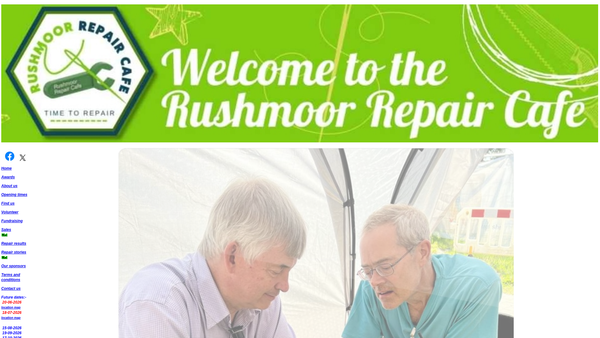Screenshot of the Rushmoor Repair Cafe website