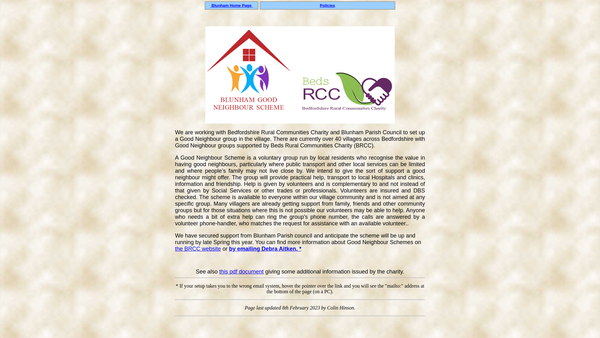 Screenshot of the Blunham Good Neighbour Scheme website