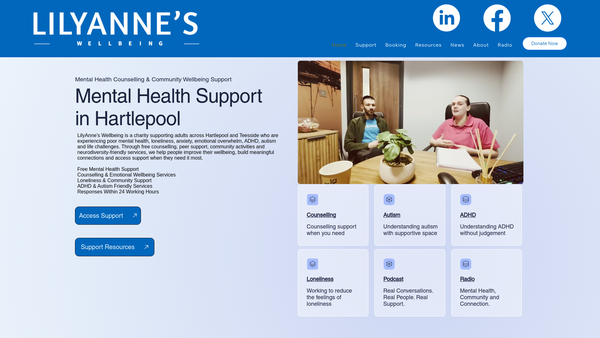 Screenshot of the Lilyanne's Wellbeing website