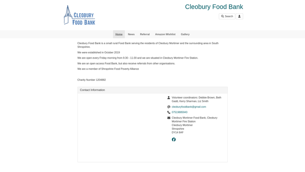 Screenshot of the Cleobury Mortimer Foodbank website